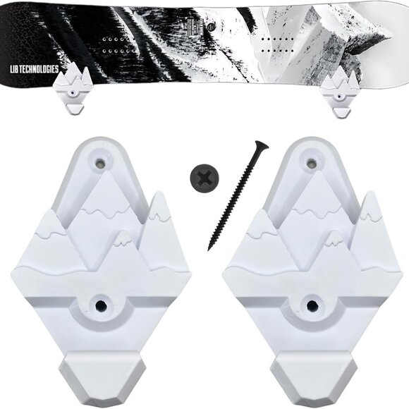Snowboard Wall Mount with Hooks White - Picture 1 of 7